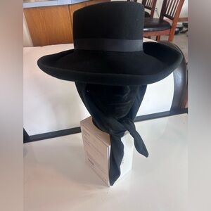 DOESKIN Geo W. Bollman Felt Women's WOOL Black Hat Rolled Edge Western Theme 13”